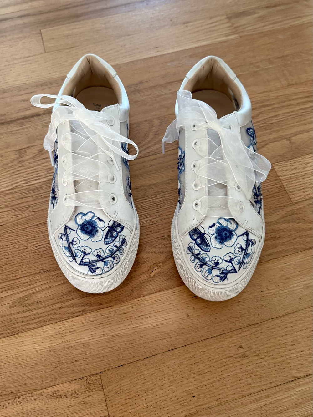 Betsey Johnson White Sneakers with Blue Floral Detail